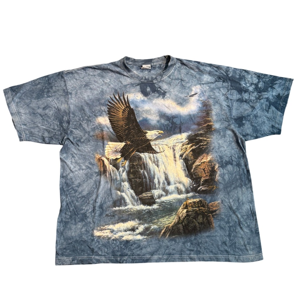 Vintage The Mountain 2000 Eagle Waterfall Tie‎ Dye T-Shirt Blue 3XL